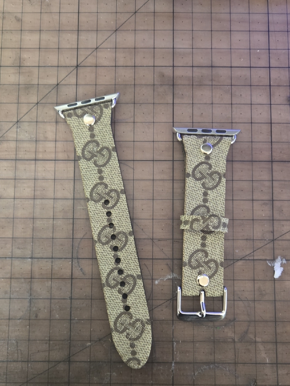 Designer Monogram Brown Leather Apple Watch Band with Gold Hardware